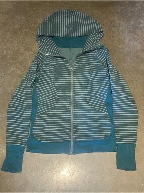 lululemon athletica Teal Striped Scuba Neck Full-Zip Hoodie - Women S